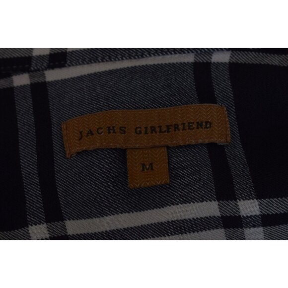 Jacks Girlfriend Womens Plaid Rayon Button Up Blouse Cuffed Sleeve size M - Picture 7 of 13